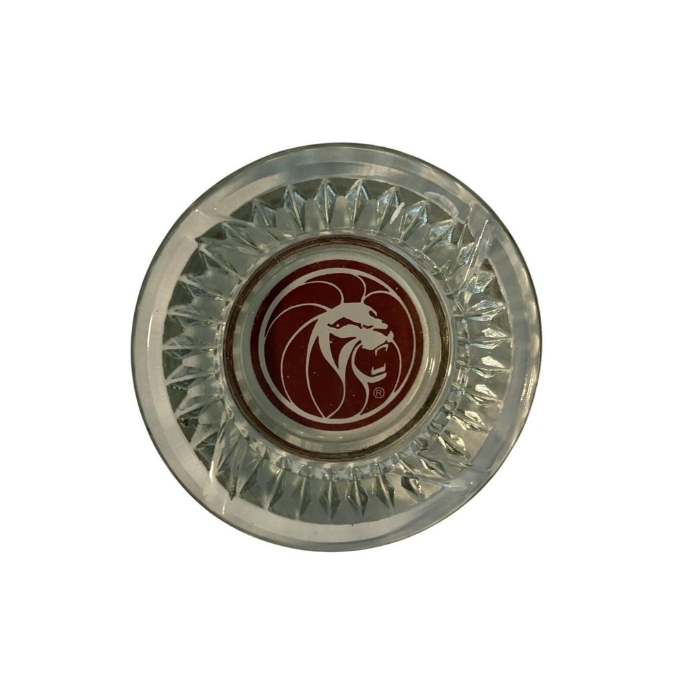 MGM Grand Ashtray Vintage Casino Tobacciana Clear Red Lion Logo 4.25in OS